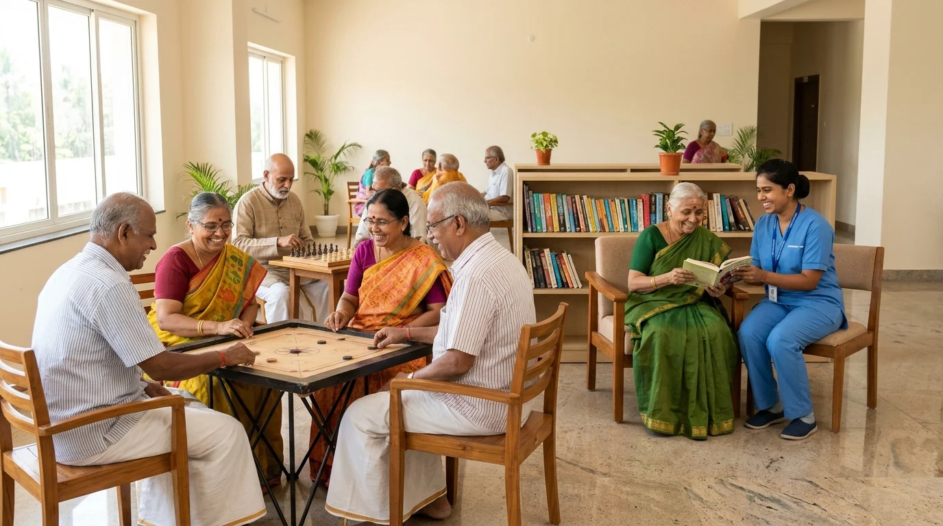Senior activities and companionship at Mahavishnu Old Age Home